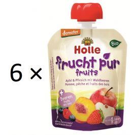 Holle BIO ovocné pyré jablko, broskev, lesní plody 6×90g - kapsička