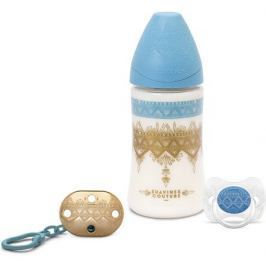 Suavinex COUTURE PREMIUM SET 270 ml 3P+ KLIP+ DUDLÍK 0-4 - modrý