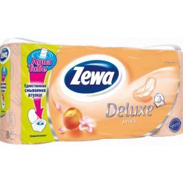 Zewa Deluxe Aqua Tube Cashmere Peach parfémovaný toaletní papír 3 vrstvý 150 útržků 8 kusů, rolička, kterou můžete spláchnout