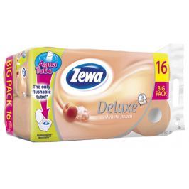 Zewa Deluxe Aqua Tube Cashmere Peach parfémovaný toaletní papír 3 vrstvý 150 útržků 16 kusů, rolička, kterou můžete spláchnout